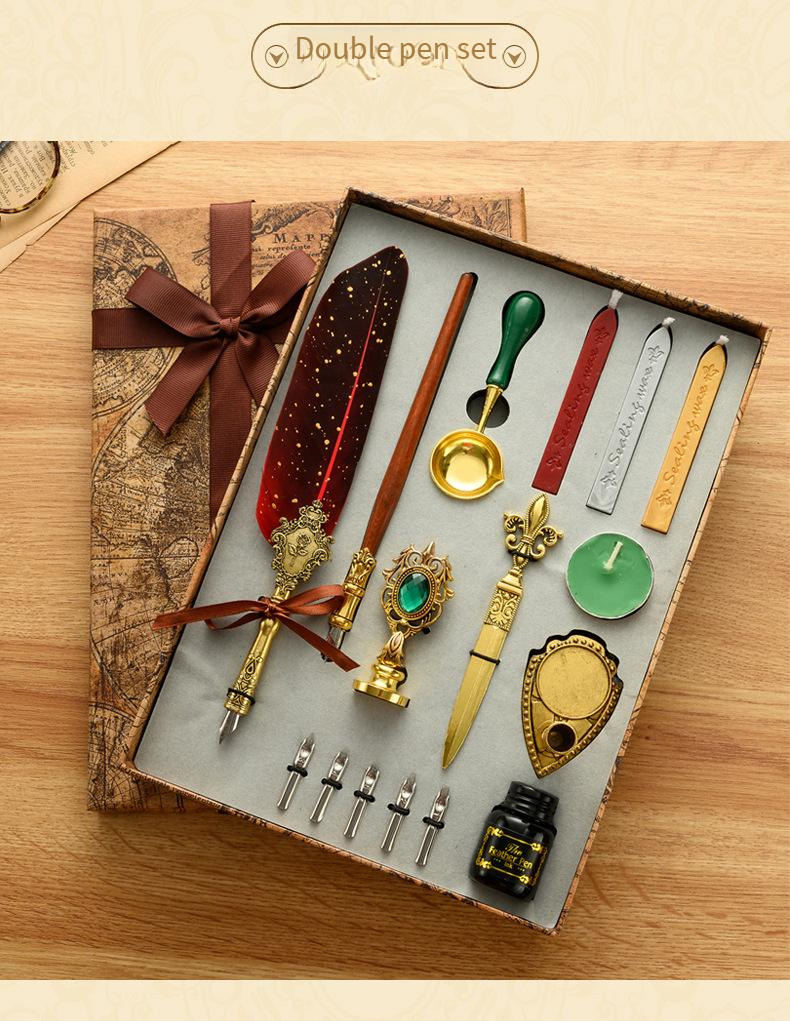 Federstift-Set mit Tinte, britischer Retro-Dip-Federstift, Wachssiegel, Student-Dip-Pen_voghion.com
