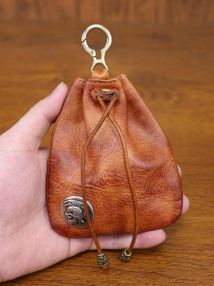 Simple Leather Retro Storage Bag 2025 New Leather Rope Coin Wallet Small Wallet Wallet Suitable For Women / Men Leather Coin Bag_voghion.com