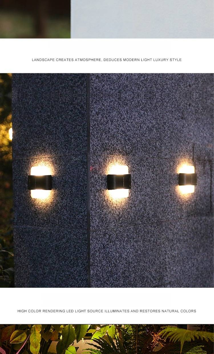 Solar Wall Lights Outdoor Waterproof Garden Decorative LED Up Down Lighting For Patio, Yard, Pathway (White/Warm Light, Round/Square Acrylic)_voghion.com