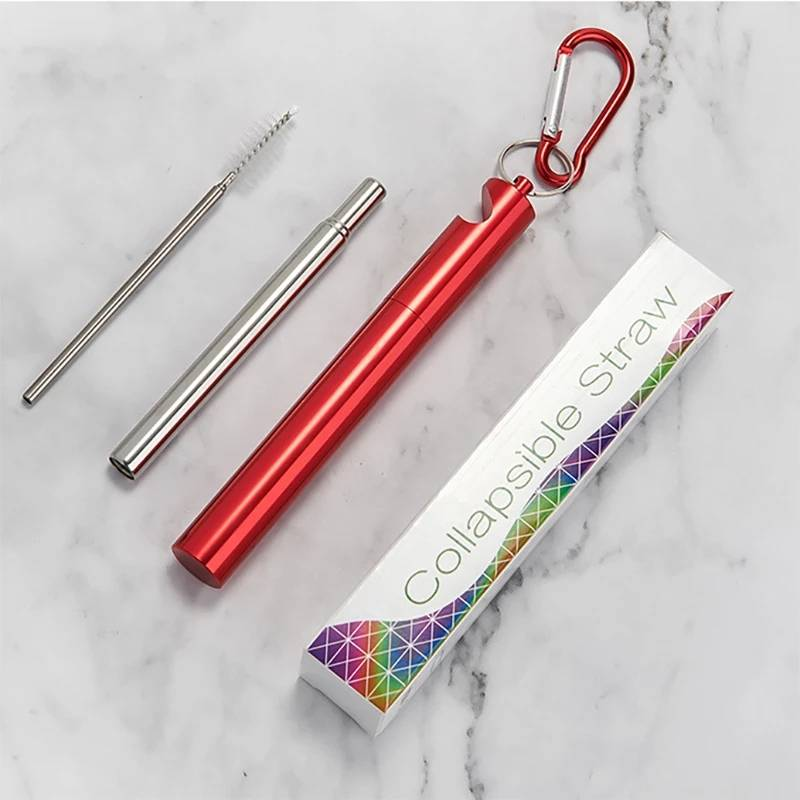 1pcs Portable Reusable Telescopic Collapsible Straw With Brush Key Buckle Bottle Opener Storage Box_voghion.com
