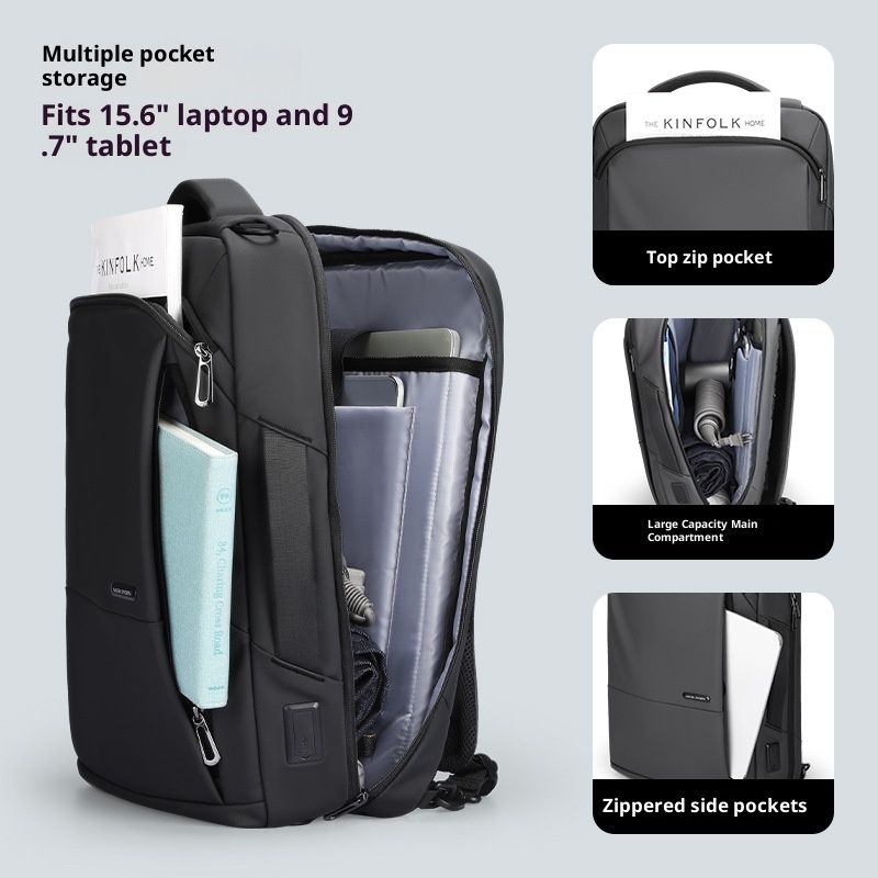 Zaino da lavoro premium, zaino per laptop di grande capacità con spallacci ergonomici, tessuto Oxford resistente all'acqua, design elegante e minimalista_voghion.com