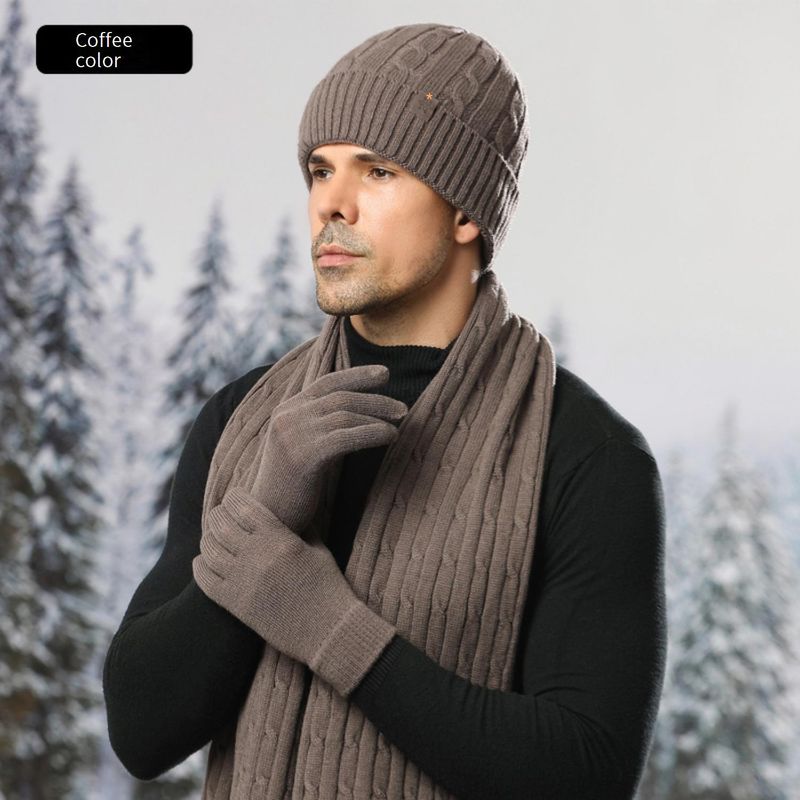 JUND Alpaca Wool Knit Hat Scarf Gloves Set For Men - Winter Warm Fleece-Lined Beanie & Scarf Combo For Outdoor Cycling, Hiking_voghion.com