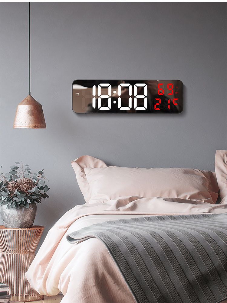 Wanduhren Elektronischer Spiegel Großer Bildschirm Digitale LED-Wanduhr Plug-In-Version_voghion.com