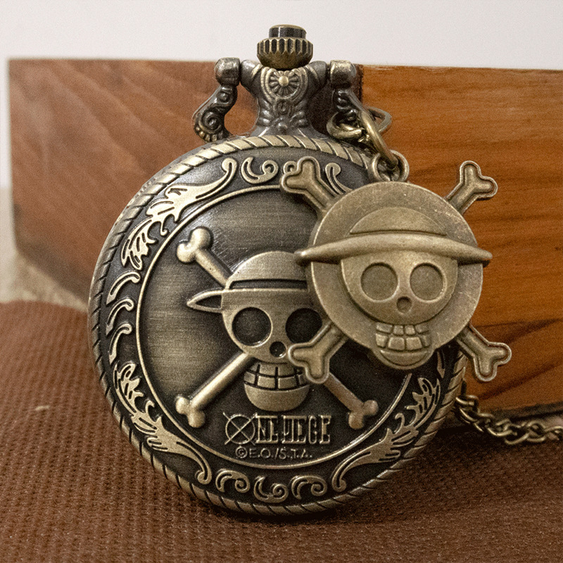 Anime Peripheral One Piece + Skull Pendant Flip Quartz Large Pocket Watch_voghion.com