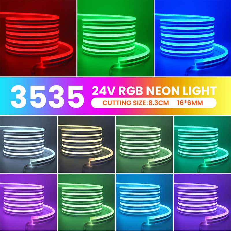 Tira de luces LED de neón RGB 3535 con enchufe europeo, 24 V CC, 5/10/15/20/30 m, sincronización de música con Bluetooth, resistente al agua, para decoración interior y exterior._voghion.com