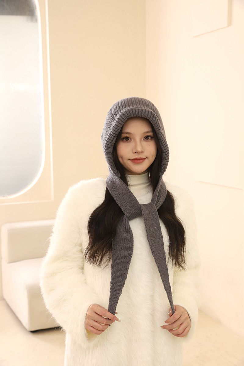 Cappello passamontagna rosso per donna in autunno inverno, caldo e spesso lavorato a maglia, protezione integrata per collo e orecchie, cappello di lana, alla moda_voghion.com