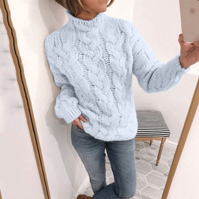 New Autumn Winter Half-high Neck Women Pullover Long-sleeved Sweater Elegant Fashion Twist Casual Versatile Female Sweater Coat_voghion.com