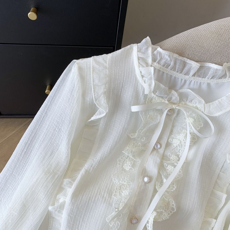 Camicia con fiocco arricciato dolce da donna_voghion.com