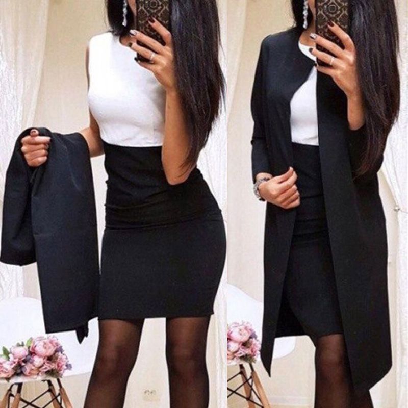 Ensemble deux pièces pour femme, jupe et costume professionnel de couleur unie, mode automne-hiver_voghion.com