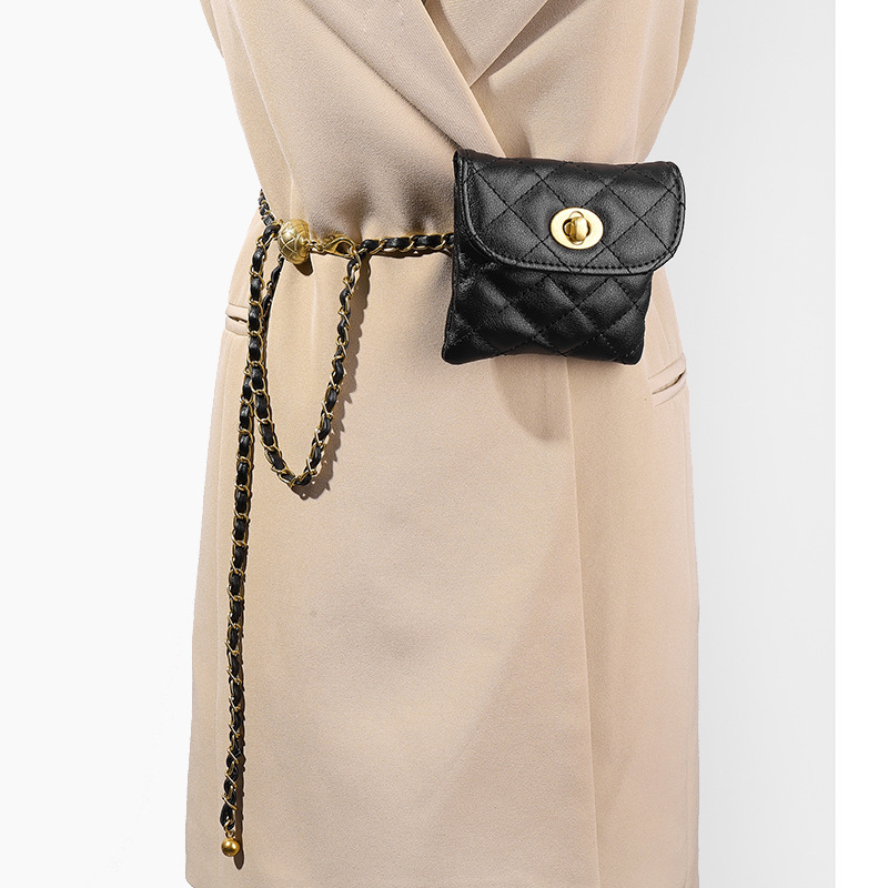Dames Riemen Gouden Balketting Crossbodytas Heupketting Modieus Schattig Geborduurd Draad Diamant Kindermunt Heuptas Trendy Klein Geur_voghion.com