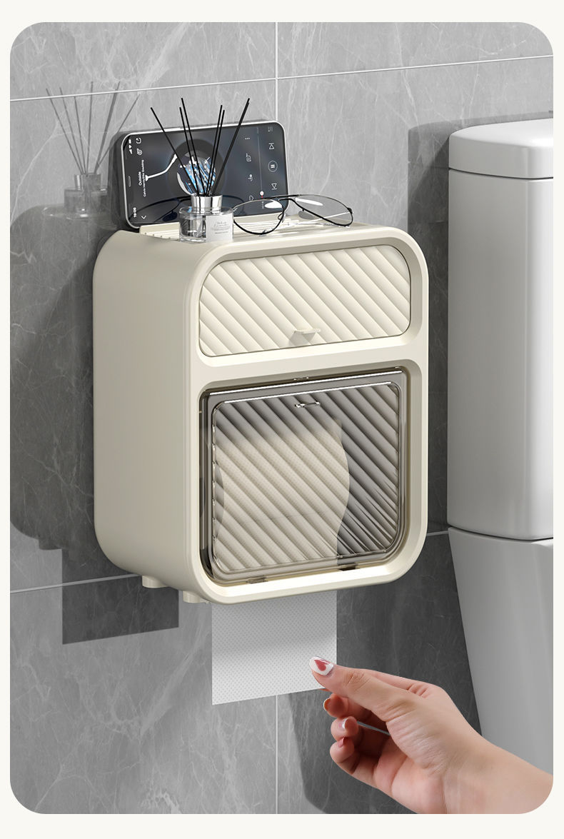 Caja de papel higiénico perforada con ventosa para montaje en pared, resistente al agua, creativa, para almacenamiento_voghion.com
