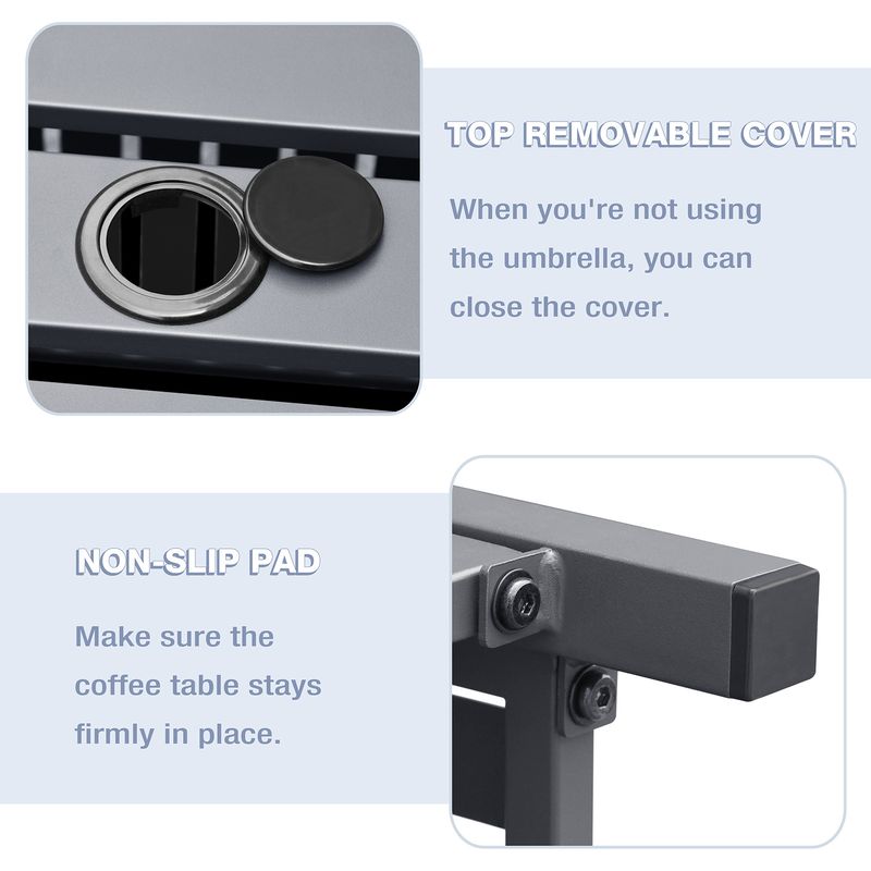 Patio Steel Bistro Dining Table with Umbrella Hole; Outdoor Leisure Coffee Table; Square Umbrella Table for Porch; Backyard; Garden; Black_voghion.com