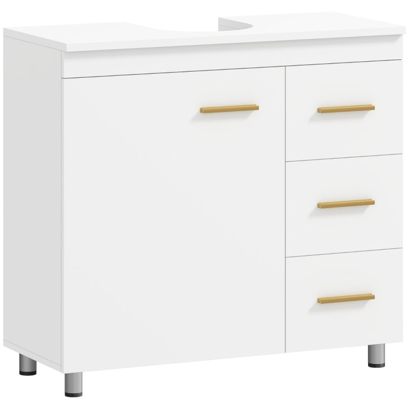 Badezimmer-Unterschrank, 3-stufiges Design, MDF, Spanplatte, Weiß_voghion.com
