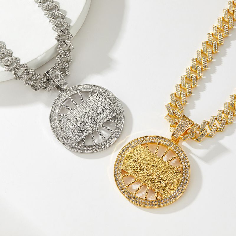 Schmuck Hip Hop Da Vinci runder Anhänger mit Diamant Persönlichkeit kubanische Kette Zubehör_voghion.com
