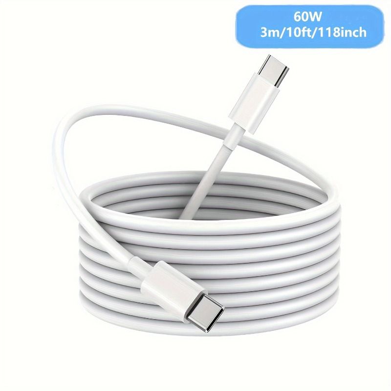 10ft USB C To USB C Cable, 60W USB Type C Fast Charging Cable, Compatible With For IPhone For SamSung For MacBook For IPad Google Etc_voghion.com