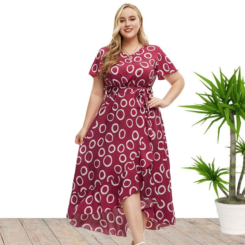 2023 Women's Summer New Short Sleeve Dress Long Plus size Dresses_voghion.com
