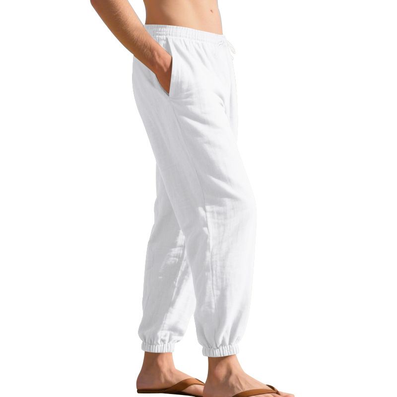 Four Seasons Beach Trend Men's Loose Linen Plus Size Casual Jogger Pants_voghion.com
