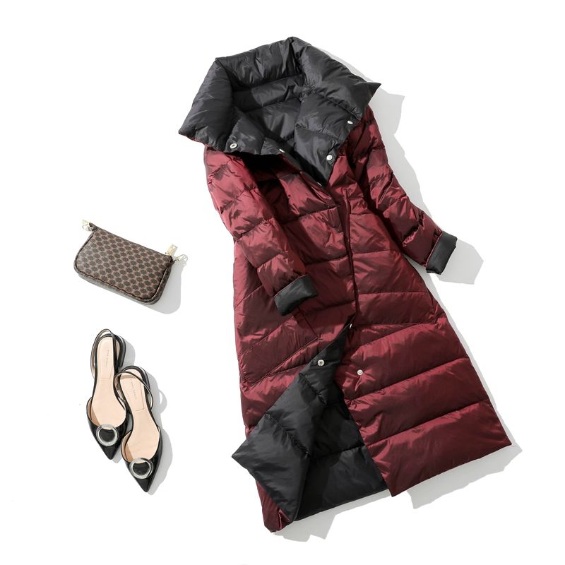 Fitaylor 2024 Zimní Dámský Rolák Bílá Kachna Prsa Teplá parka Oboustranná dlouhá bunda_voghion.com