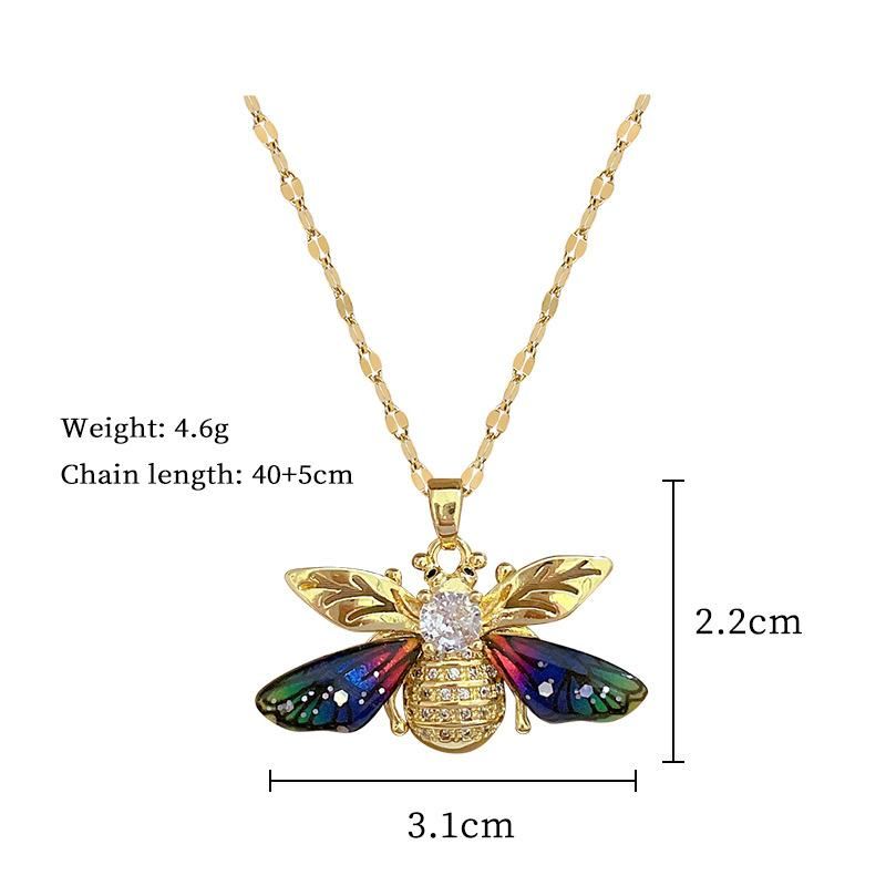 Collane con ciondolo a forma di ape colorata in zircone per donne e ragazze in acciaio inossidabile, accessori per gioielli romantici alla moda, regali_voghion.com