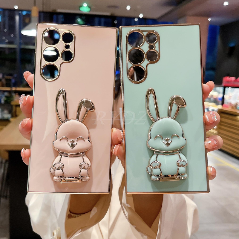 Cute Rabbit Holder Phone Bracket Case For Samsung Galaxy S23 S22 S21 S20 S10 Plus Ultra A54 A52 A72 A12 A32 Plating Holder Cover_voghion.com