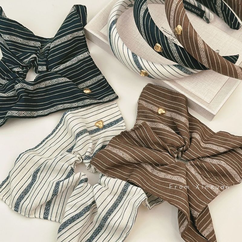 Blogger coreano stesso retrò a strisce quadrato anello per capelli anello intestino crasso nicchia tessuto versatile fascia alta teschio accessori per capelli_voghion.com