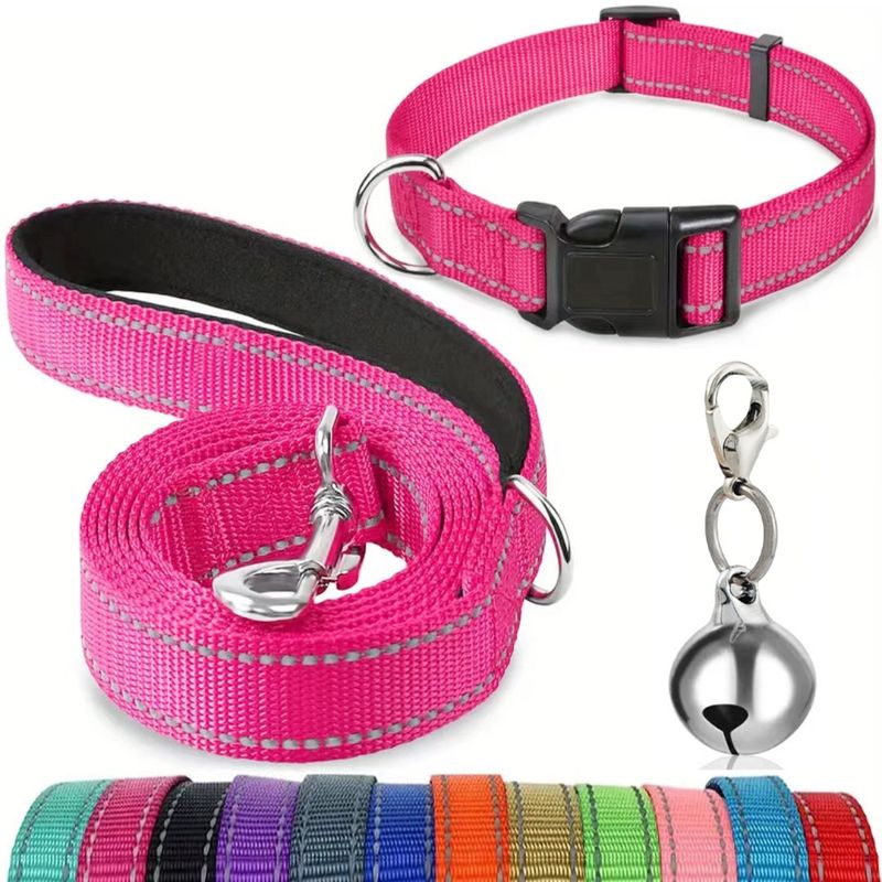 Bell - Set di tre pezzi con guinzaglio riflettente per cani e gatti, multicolore, collare opzionale_voghion.com