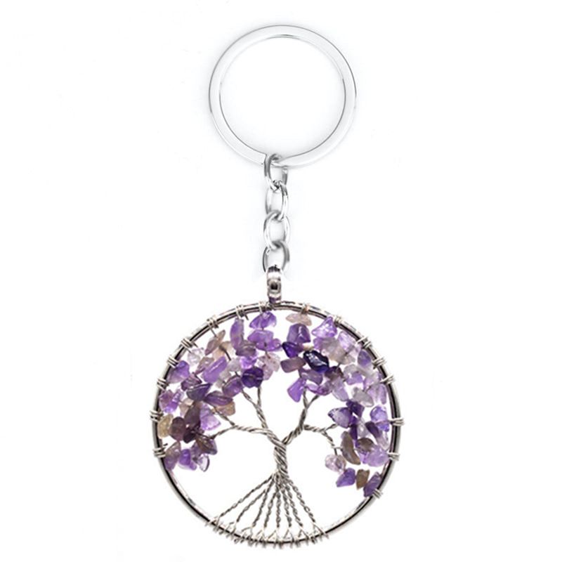 7 Color Stone Natural Crystal Gravel Tree Of Life Keychain Pendant Fortune Tree Keychain Pendant_voghion.com