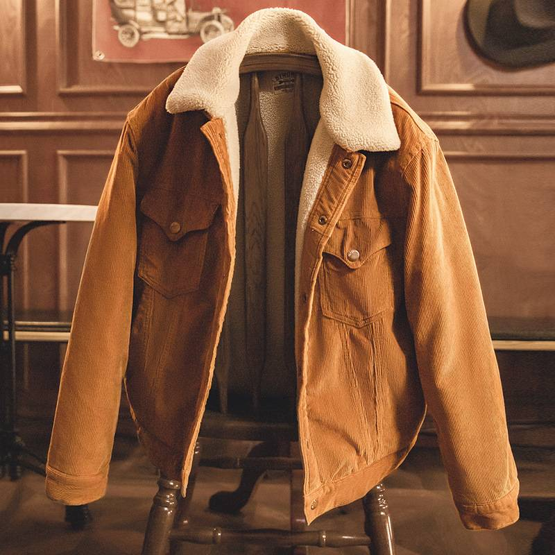 Härenkleeder Madden Aarbechtskleeder Retro Corduroy Reversjacke schwéier Lämmchewollmantel verdickte Kottengmantel Männer Hierscht a Wanter_voghion.com