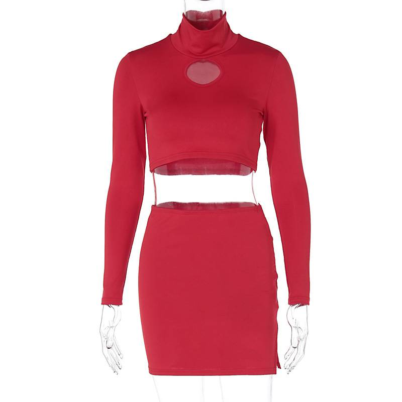Nova moda outono feminina manga longa camiseta skinny e mini saia sexy conjunto feminino roupas casuais conjuntos de saias simples_voghion.com