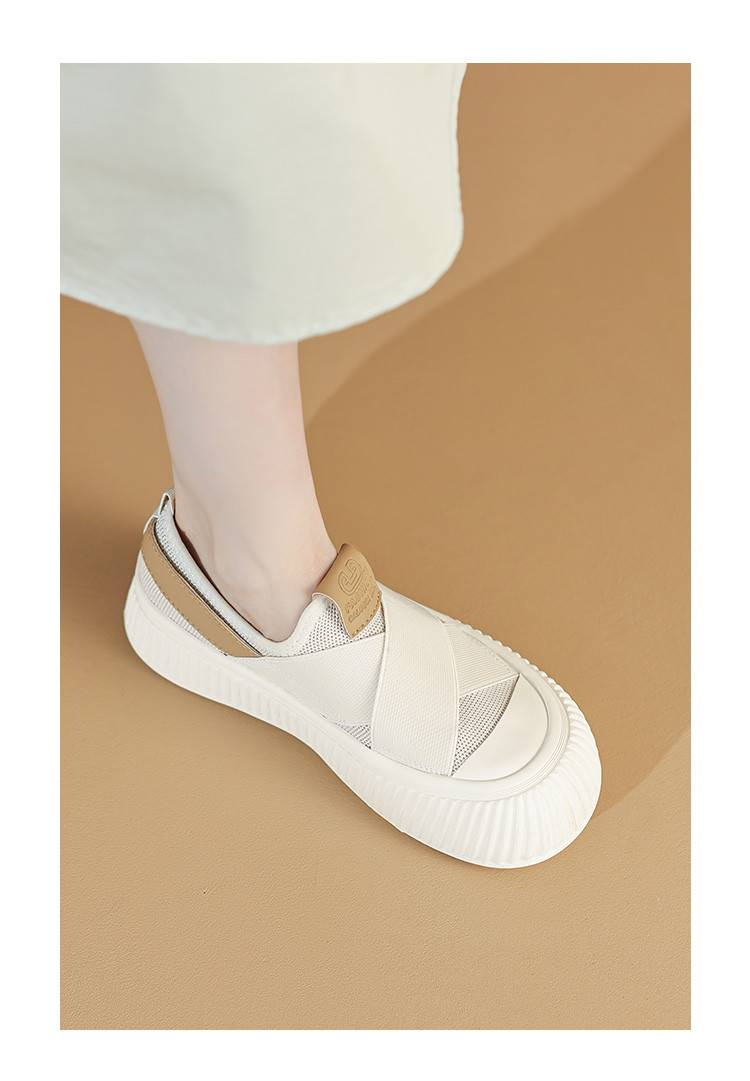 cameido【Elastico e adatto a varie forme di piede】Scarpe da biscotto con suola spessa da donna, scarpe casual slip-on in tessuto per donna_voghion.com
