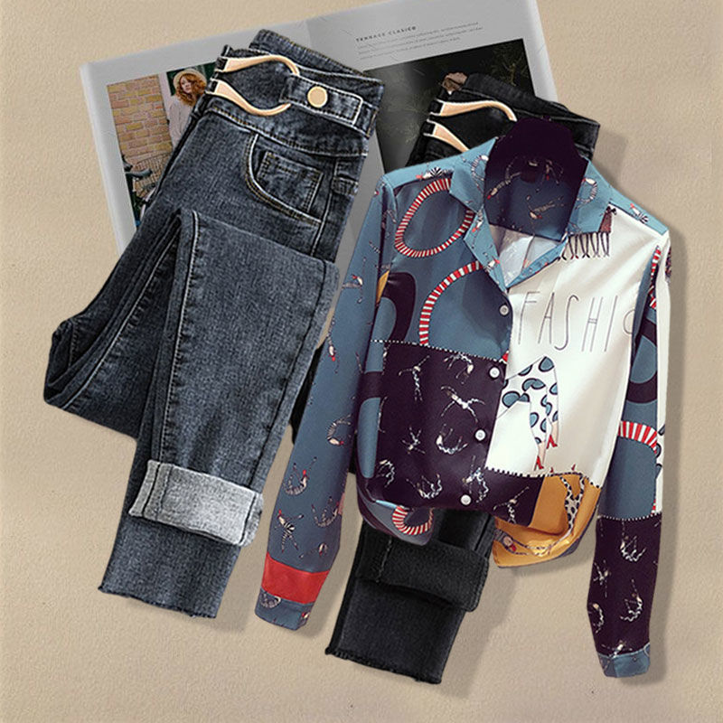 Camisas de estilo nuevo para mujer, modernas, ajustadas y versátiles, traje de dos piezas con jeans._voghion.com