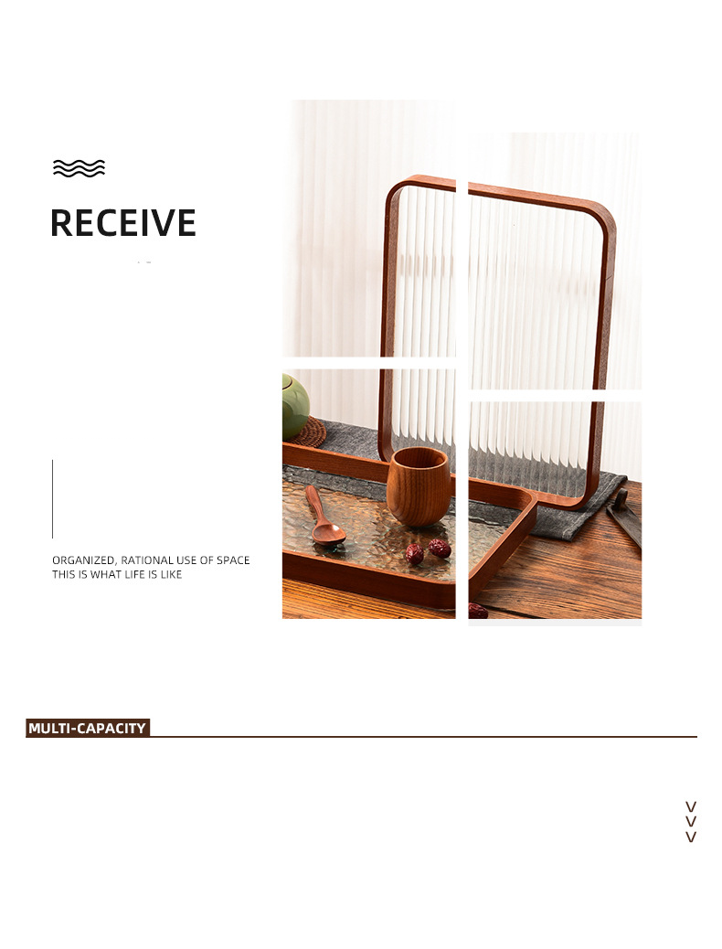 Modern Wooden Tea Tray - Rectangular Tea Cup Holder For Living Room With Key Storage (Elegant & Lightweight, Luxury Home Decor)_voghion.com