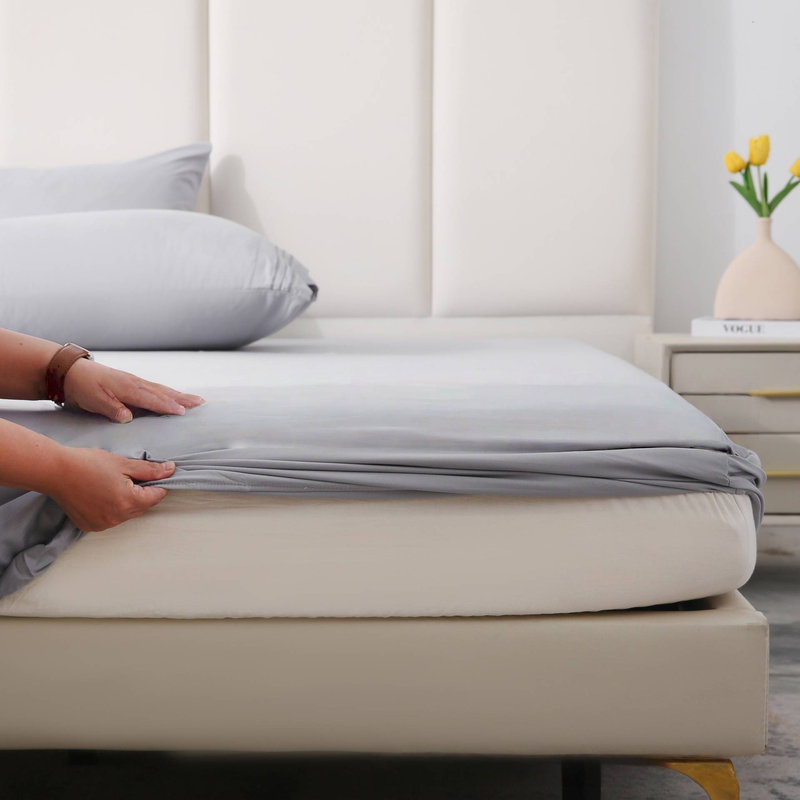 Set di biancheria da letto in tinta unita da 6 pezzi - federe ricamate e lenzuolo con angoli con triplo dettaglio_voghion.com