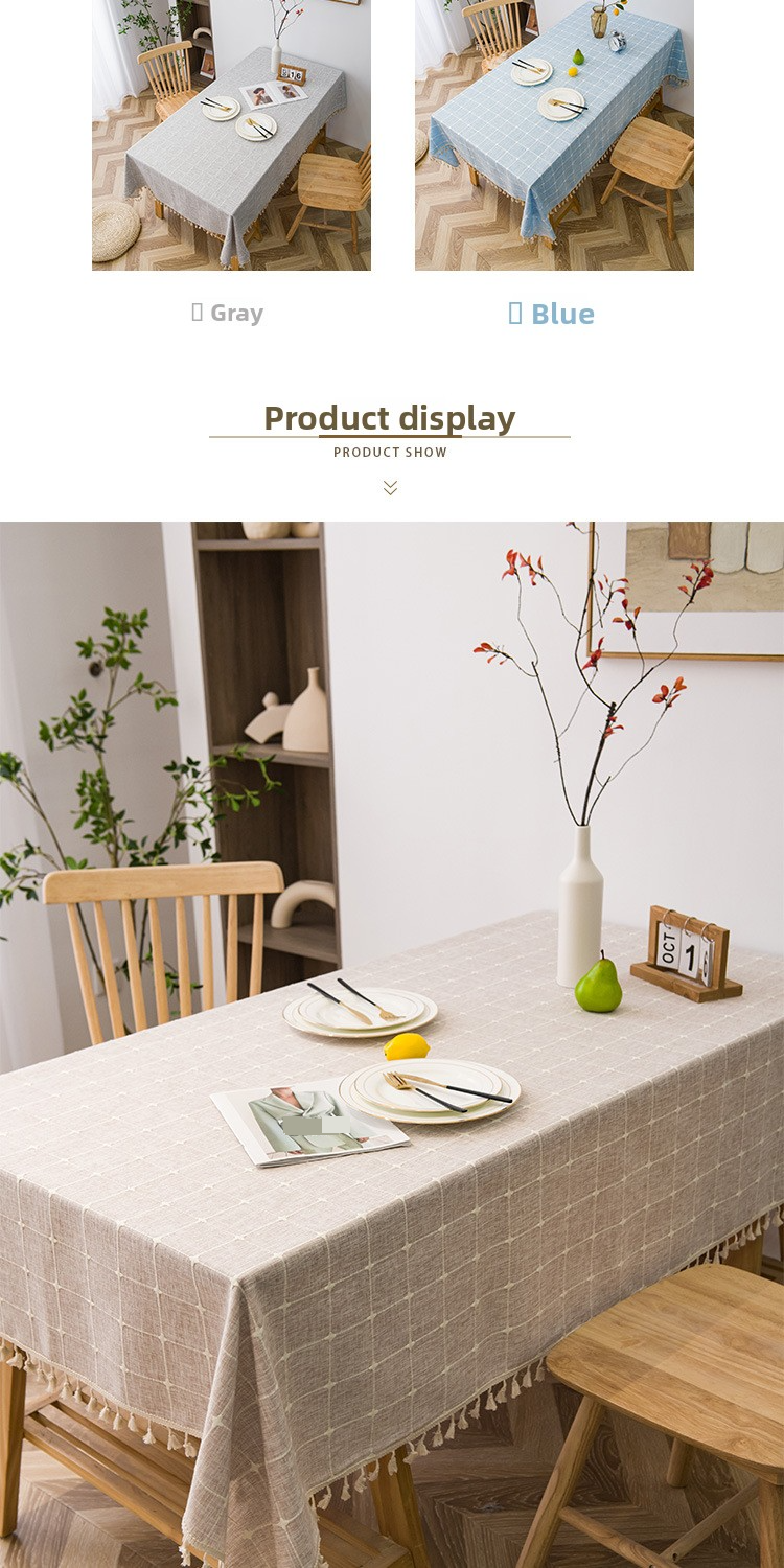 Modern Checkered Tablecloth – 80% Cotton Linen Blend, Waterproof & Anti-Slip, Square/Rectangular Table Cover For Dining, Cafe, Picnic_voghion.com