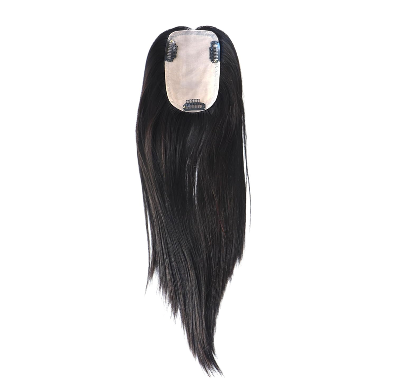 Topper per capelli 100% umani per donne, toupet in seta con clip, topper di alta qualità, cuticole, capelli Remy, colore nero naturale #NC, lunghezza 16 pollici_voghion.com