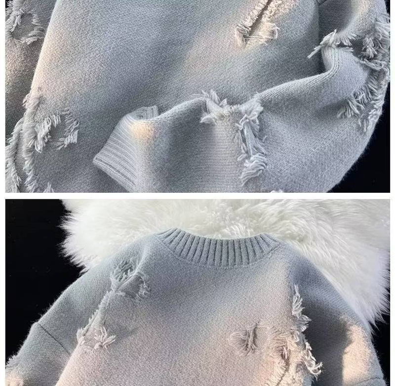 Herrenbekleidung Herren-Strickpullover im Used-Look – High Street Vintage-Pullover mit Rundhalsausschnitt für Teenager und junge Erwachsene (im amerikanischen und japanischen Retro-Stil)_voghion.com