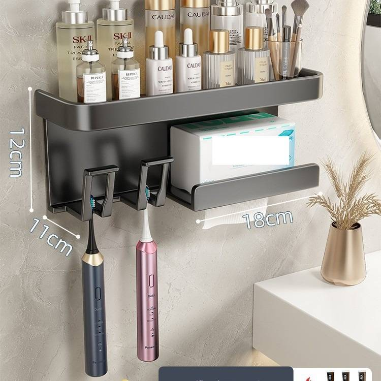 Gun Grey Wall-Mounted Toothbrush Holder With Detachable Toothpaste Squeezer & Matching Cups - Space-Saving Bathroom Organizer For Family Of 2/3/4_voghion.com