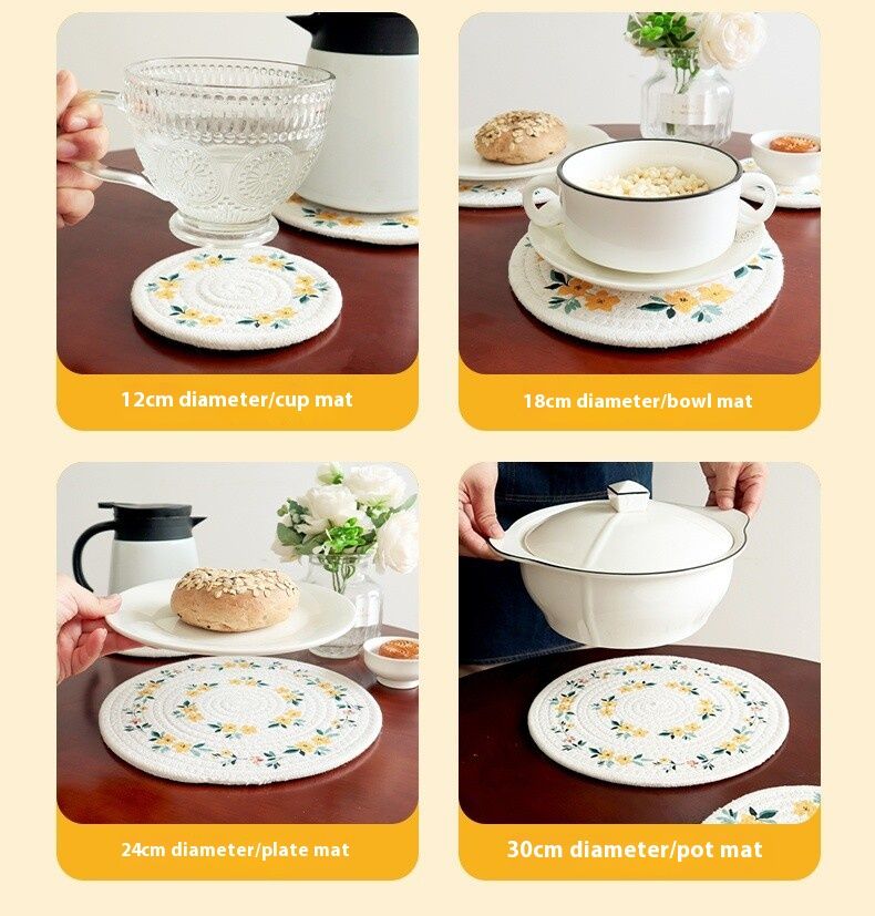 6-teiliges hitzebeständiges Tischset-Set aus Baumwolle, Untersetzer mit Blumenmuster für den Esstisch, umweltfreundliche und waschbare rutschfeste Tischsets_voghion.com