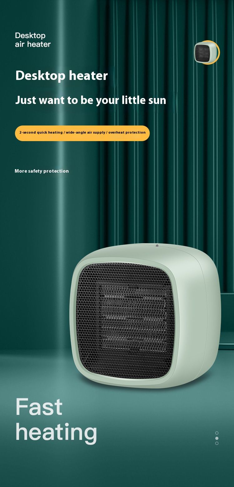 800W Compact PTC Ceramic Heater With Overheat & Tip-Over Protection, 2-Speed Adjustable Desktop Warm Fan For Office/Bedroom_voghion.com