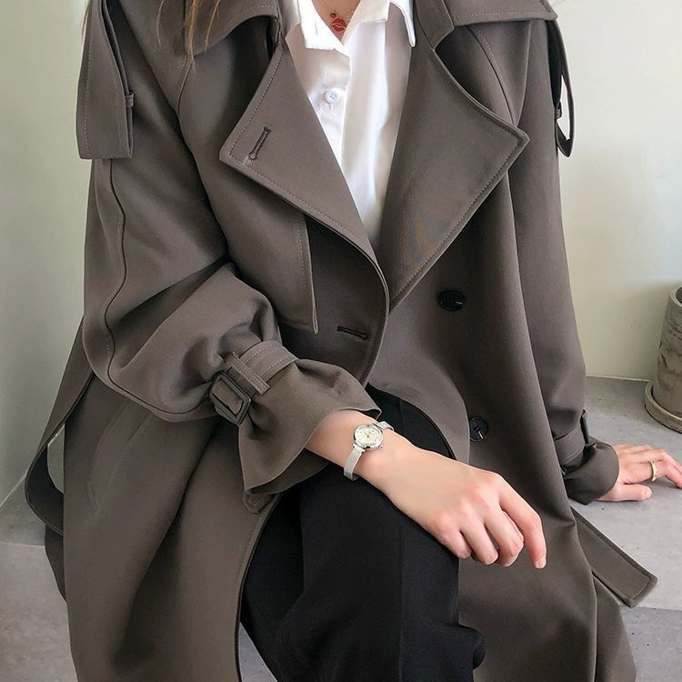 Trench oversize da donna - Elegante giacca doppiopetto lunga per l'autunno, blazer casual dalla vestibilità ampia in kaki/beige/nero (S-3XL)_voghion.com