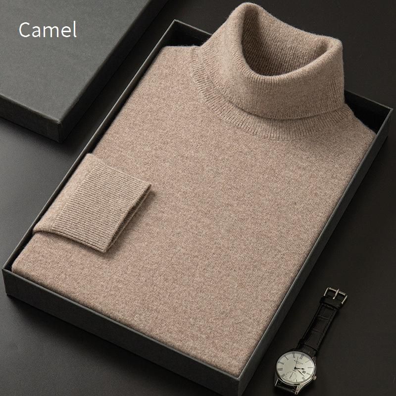 Maglione a collo alto da uomo slim fit - Pullover caldo in maglia per autunno e inverno, abbigliamento casual in tinta unita_voghion.com