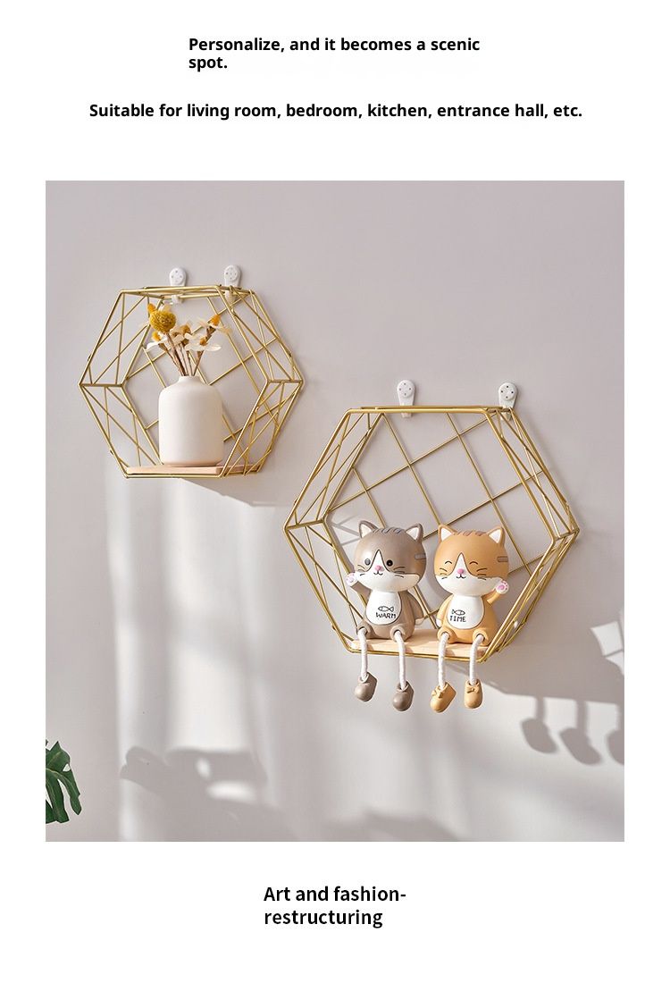 Wandregal-Set – Schwebende Regale zur Wandmontage ohne Bohren für Schlaf- und Wohnzimmer, Wandregale aus Metall mit modernem geometrischem Design_voghion.com