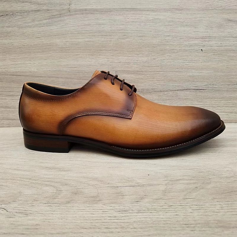 High-End Handmade Pointed-Toe Lace Foreign Trade Business Leather Shoes_voghion.com