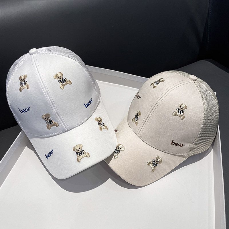 Mit Cartoon-Stickereien versehener Teddybär-Entenschnabel für Kinderausflüge im Frühjahr und Herbst, Sonnenschutz, atmungsaktives Netz mit gebogener Krempe_voghion.com