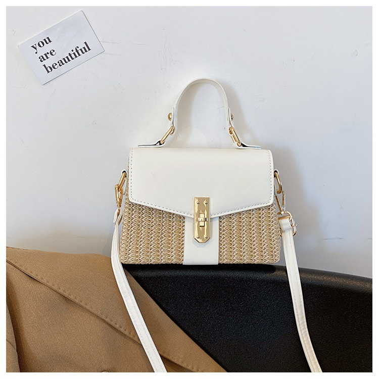 Borsa a tracolla singola intrecciata da spiaggia con fibbia obliqua, per il tempo libero, con fibbia a chiusura alla moda, erba per il tempo libero_voghion.com