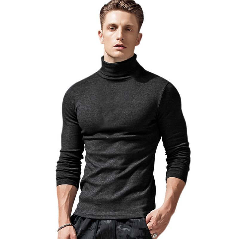 Herren-T-Shirt mit hohem Halsausschnitt und schmaler Passform, langärmliges Thermo-Basishemd aus weichem, gebürstetem Polyester, einfarbig, lässiges Oberteil für alle Jahreszeiten_voghion.com