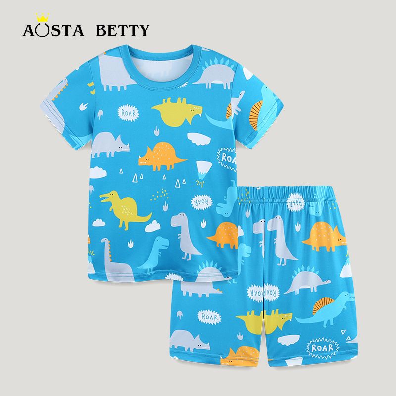 Factory Direct Sale Summer New Home Wear Two-Piece Set European And American Style Dinosaur Print Boys' Short Sleeve_voghion.com