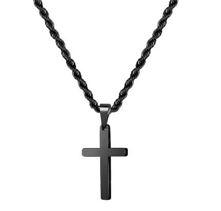 Gold cross titanium steel necklace men's personality hip hop double layer stacking necklace jewelry_voghion.com