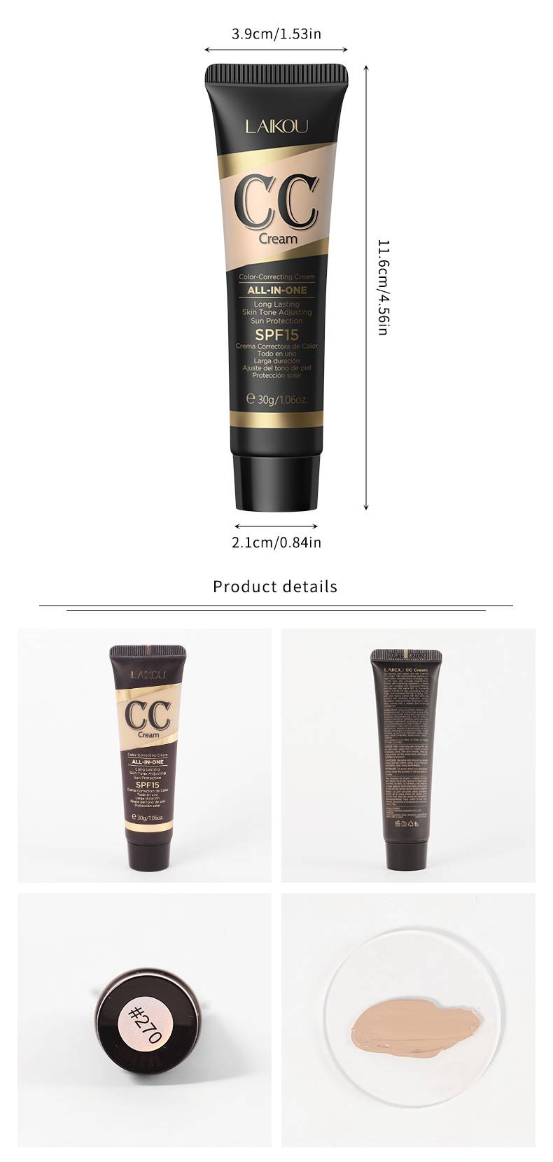 Crema CC LAIKOU, 30 g (tubo) - Copre le imperfezioni, definisce i contorni, non sbava e idrata_voghion.com