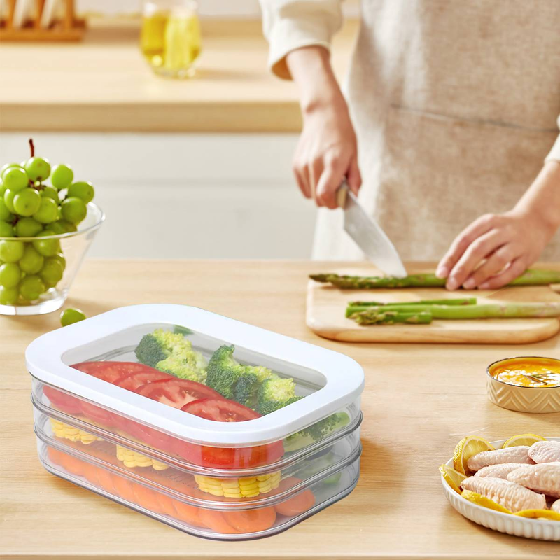 Klare Kunststoff-Lebensmittelbehälter Kühlschrank Organizer Box mit Deckel 3-Tier-Design_voghion.com